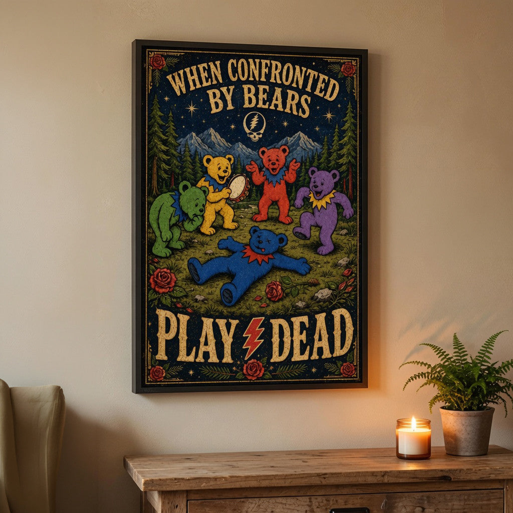When Confronted By Bears Play Dead Poster Grateful Dead Merch Gift For Rockers - Merchluma