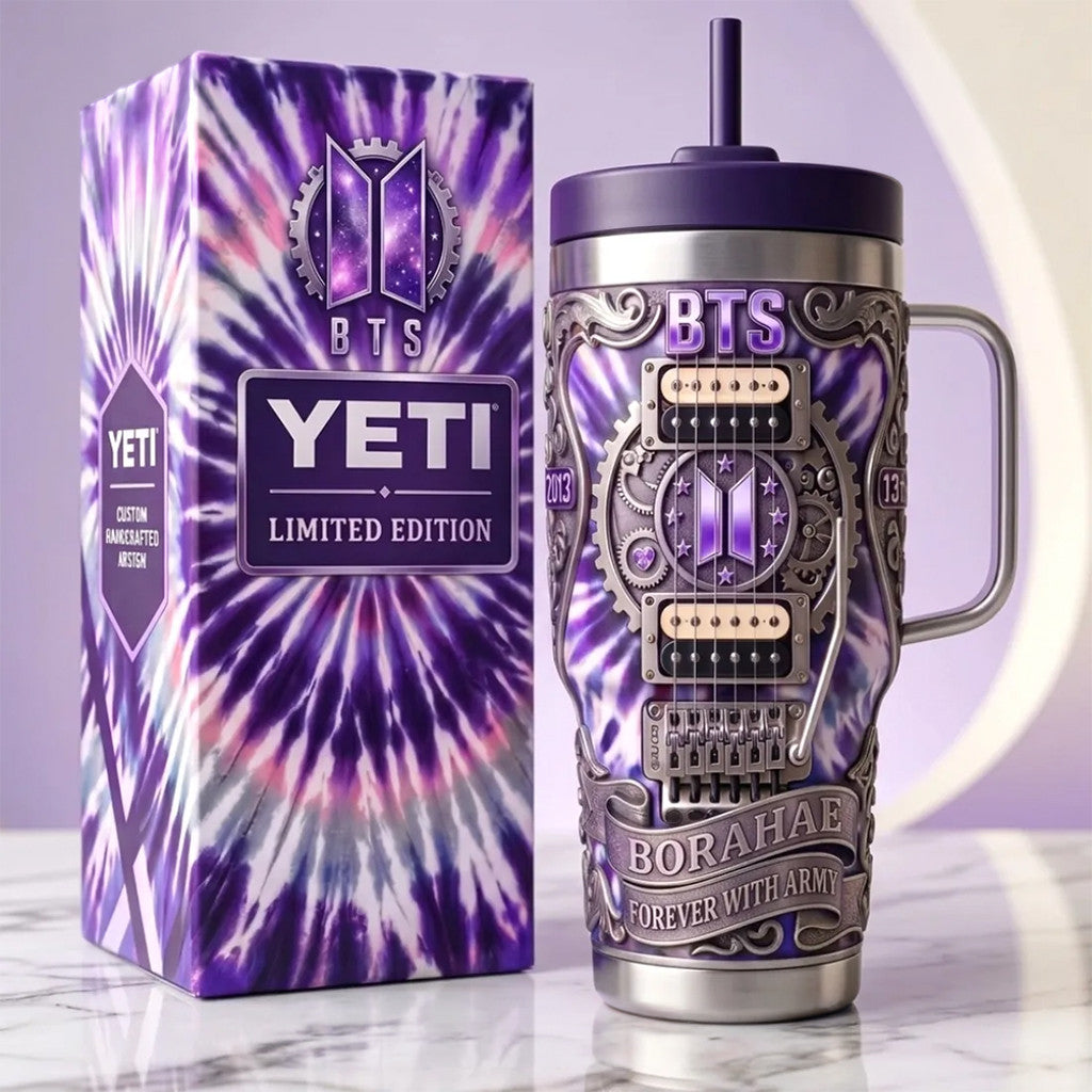 BTS Borahae Tie-Dye Stainless Steel Handle Tumbler Bangtan Comeback 2026 Merch Present For Her - Merchluma