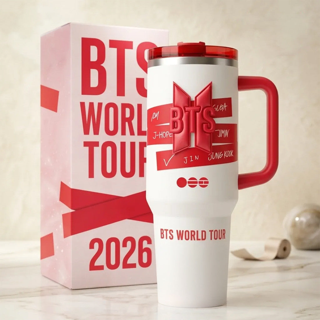 BTS World Tour 2026 Red Handle Tumbler BTS Merch Army Fan Concert Gift - Merchluma