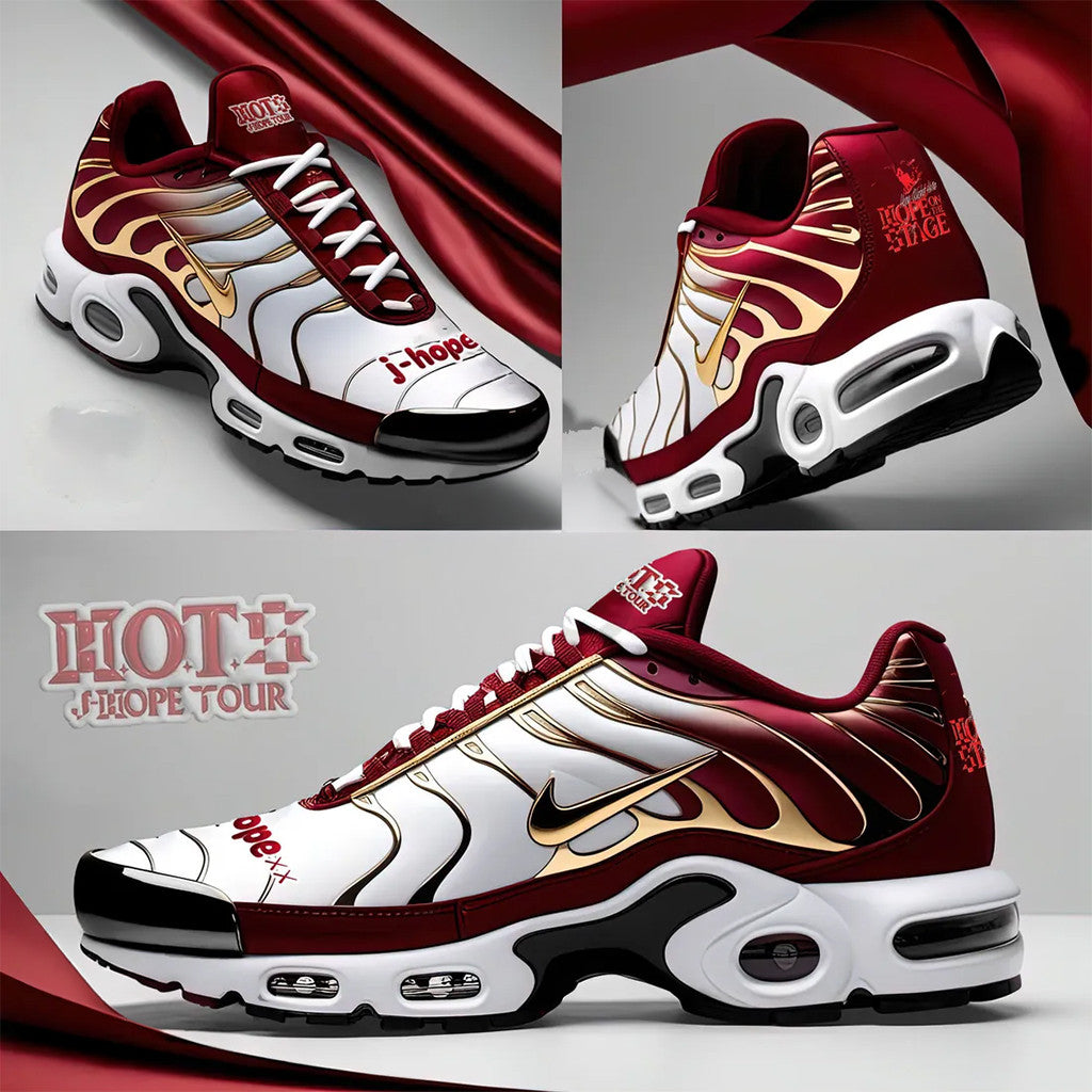 J-Hope Hope On The Stage Burgundy Gold Sport Shoes J-Hope Merch Useful Gifts For Brother - Merchluma