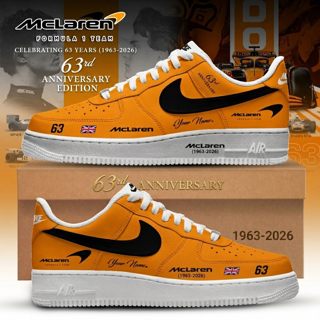 Custom Mclaren Formula 1 Team 63rd Anniversary Shoes Mclaren Formula 1 Team Merch Gift - Merchluma