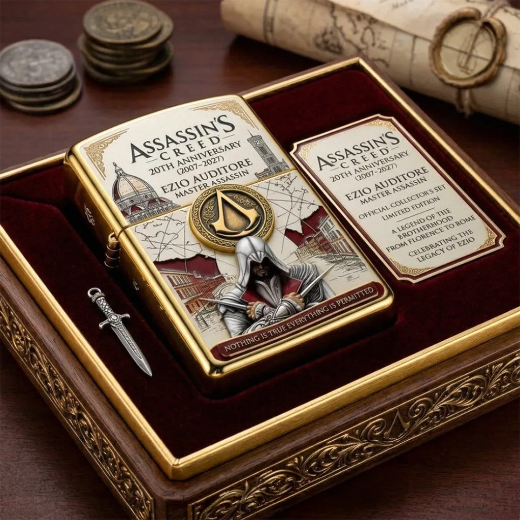 Assassin's Creed Ezio Auditore 20th Anniversary Lighter Case Assassin's Creed Merch Gifts - Merchluma