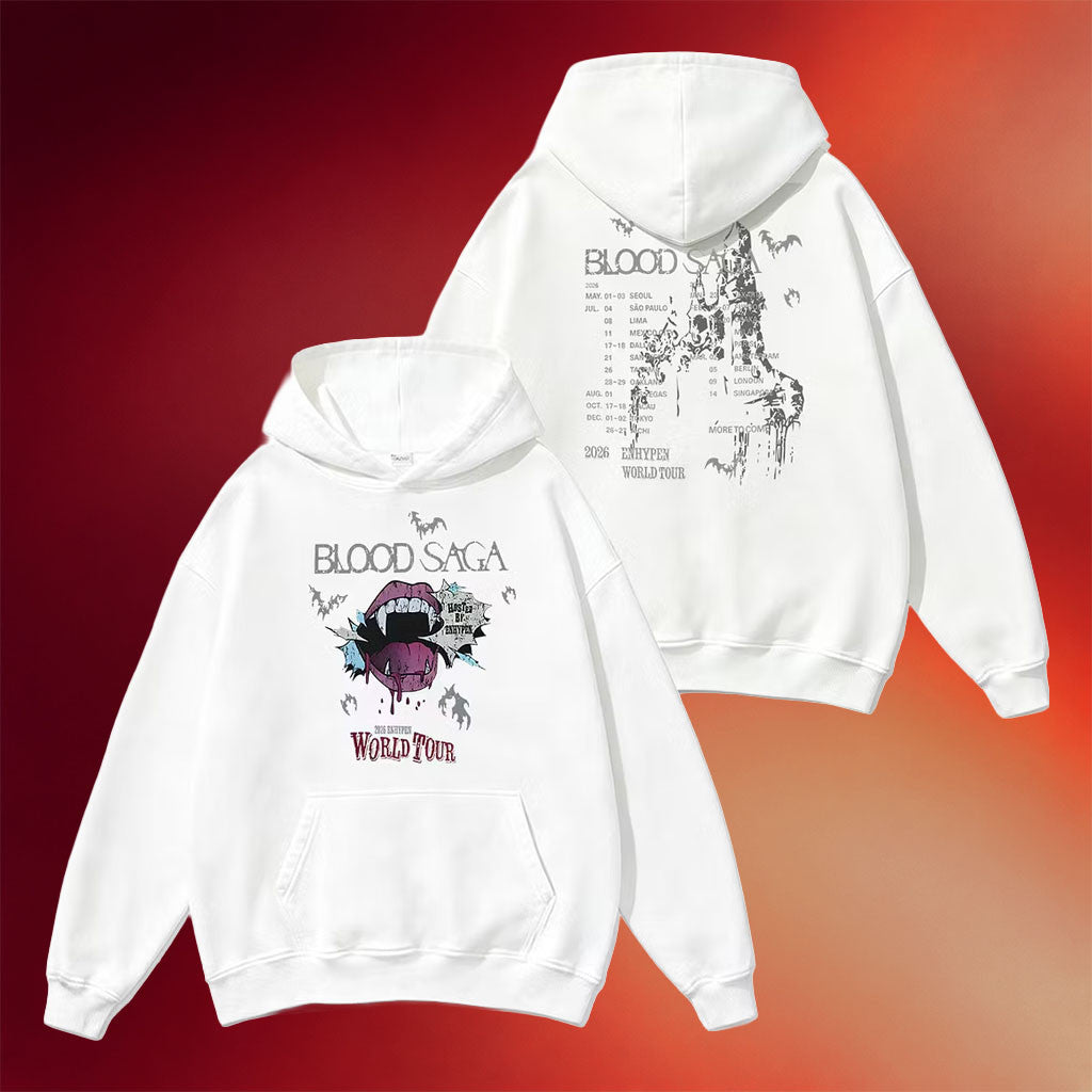 Enhypen Merch 2026 ENHYPEN Blood Saga World Tour Inspired Hoodie White Enhypen Concert Merch - Merchluma