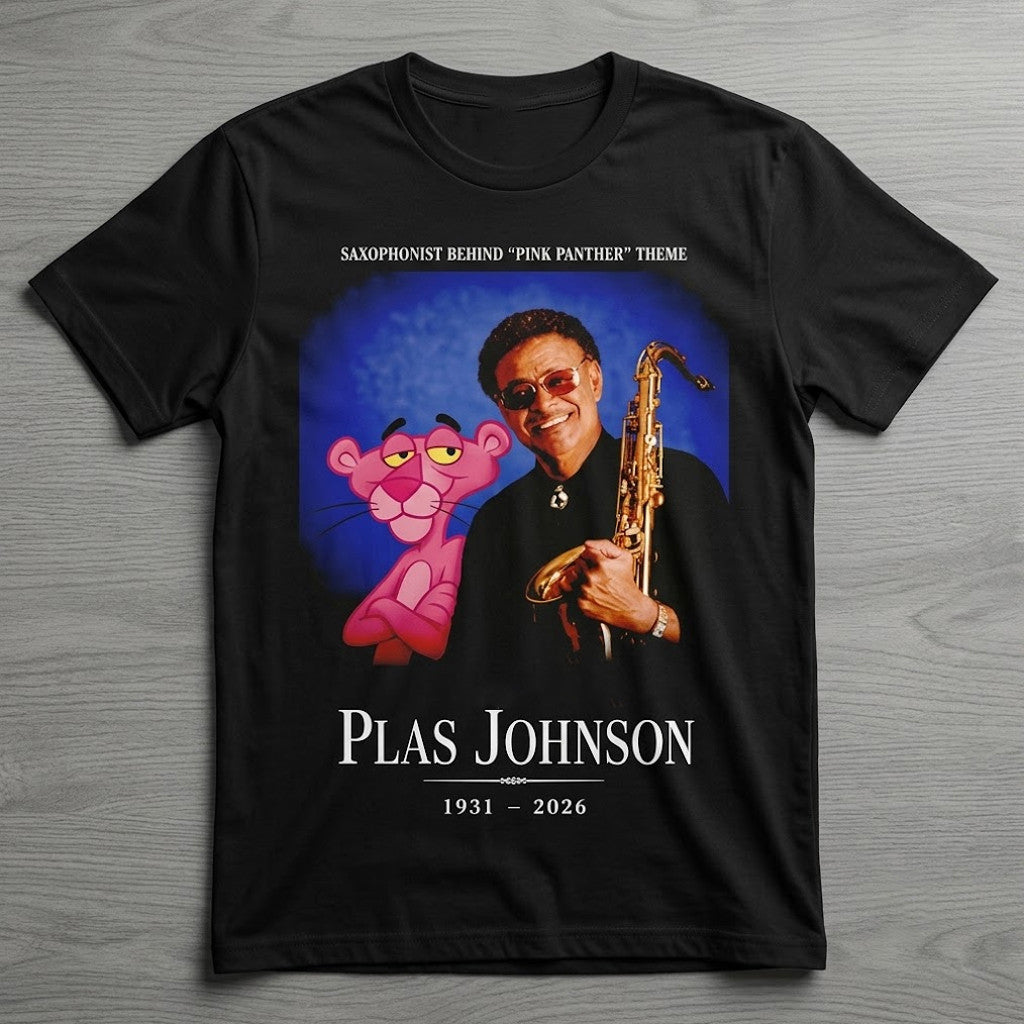 Plas Johnson Saxophonist Behind Pink Panther Theme Memorial Shirt RIP Plas Johnson Merch - Merchluma