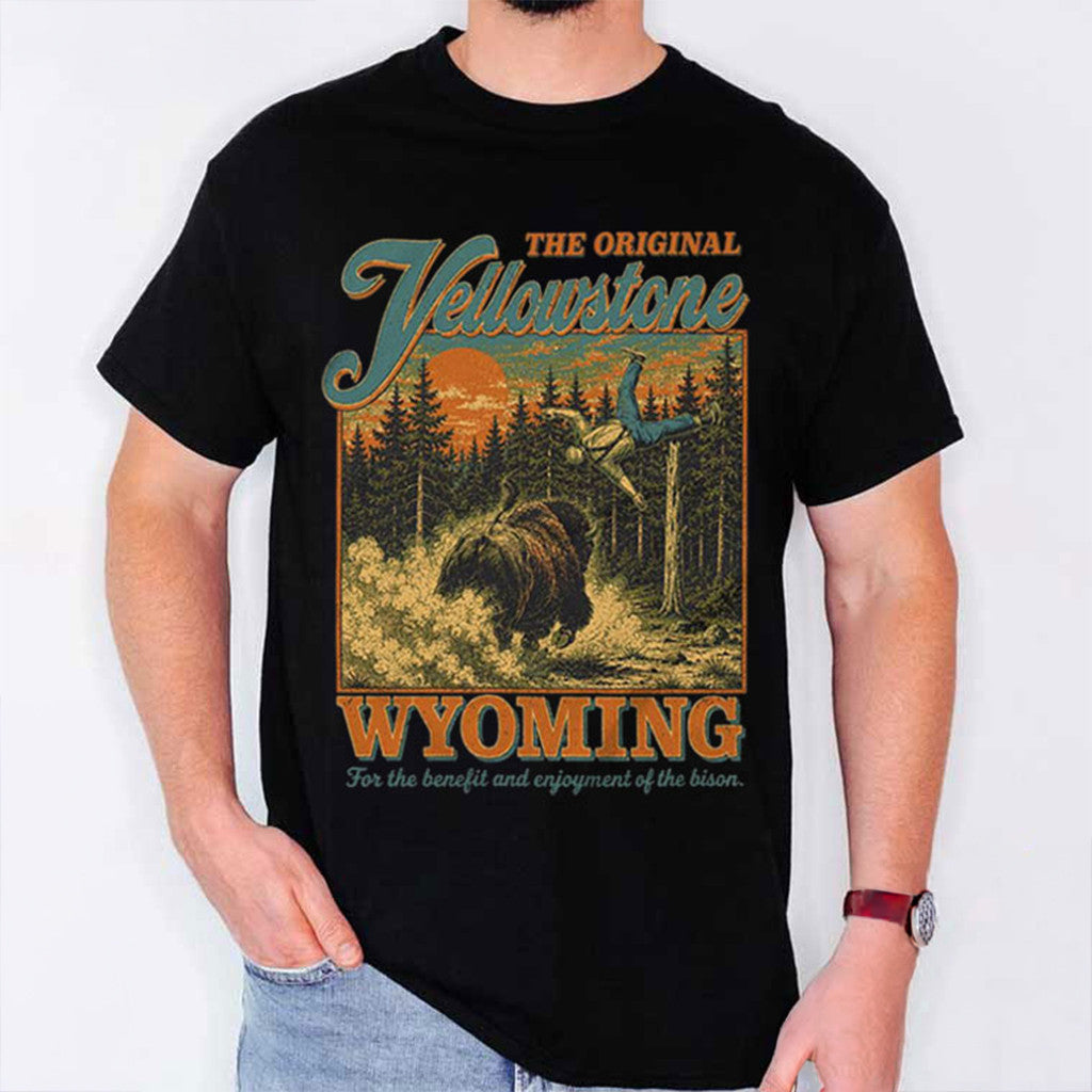 Yellowstone Wyoming Vintage Shirt Bison Launch Funny Wildlife T-Shirt Humorous Gifts - Merchluma