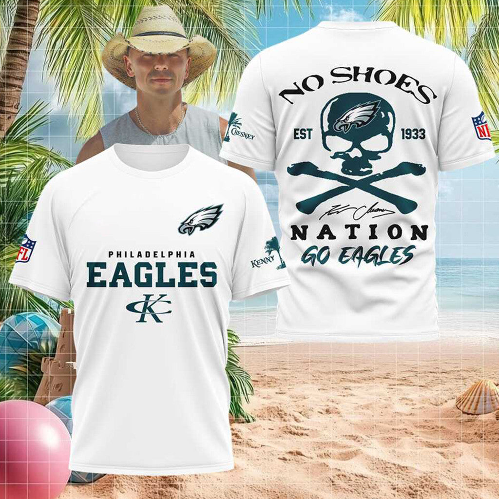 Philadelphia Eagles Kenny Chesney No Shoes Nation Shirt 2026 Philly Eagles Merch Fan Gifts - Merchluma