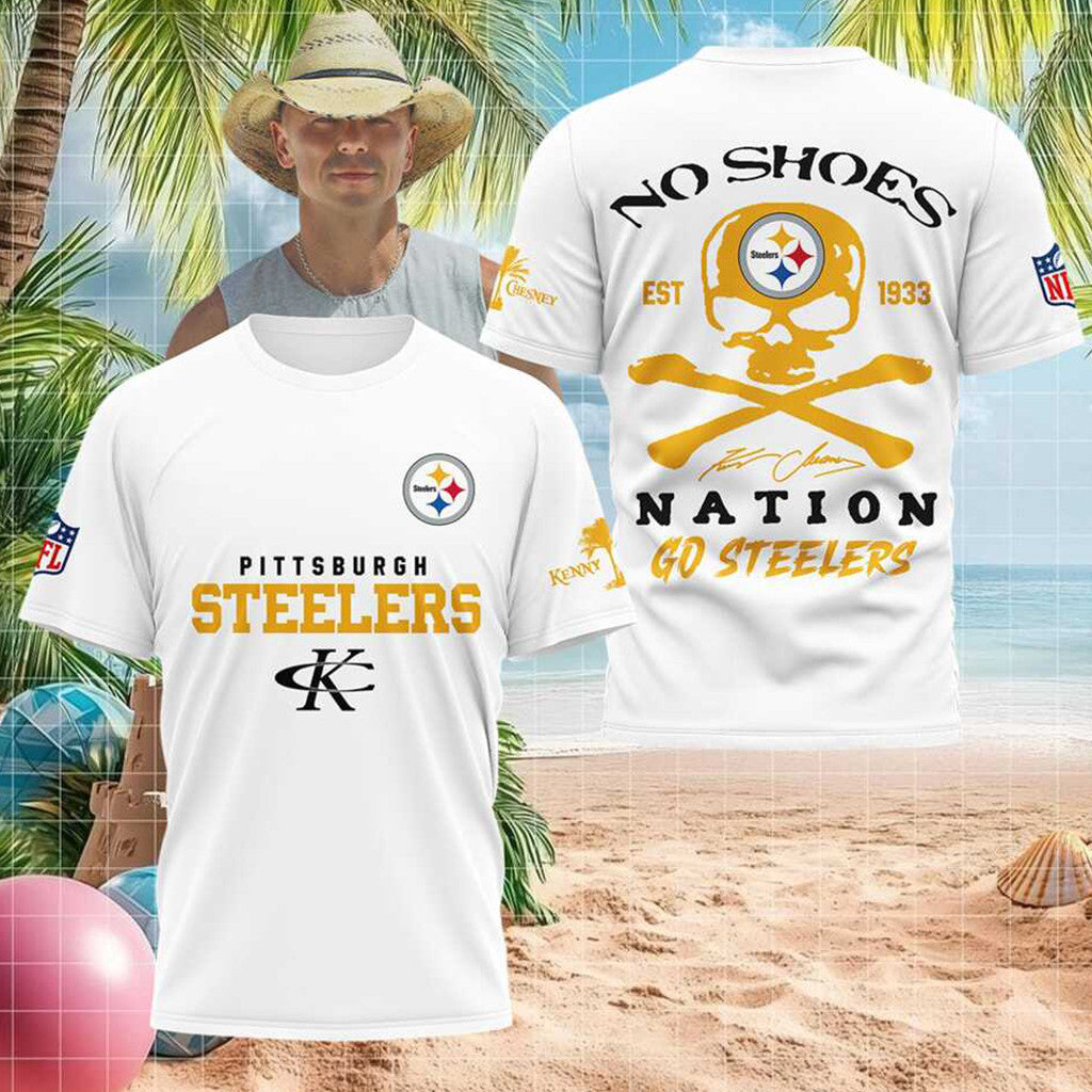 Pittsburgh Steelers Skull No Shoes Nation Kenny Chesney Shirt 2026 Steelers Merch Fan Gifts - Merchluma