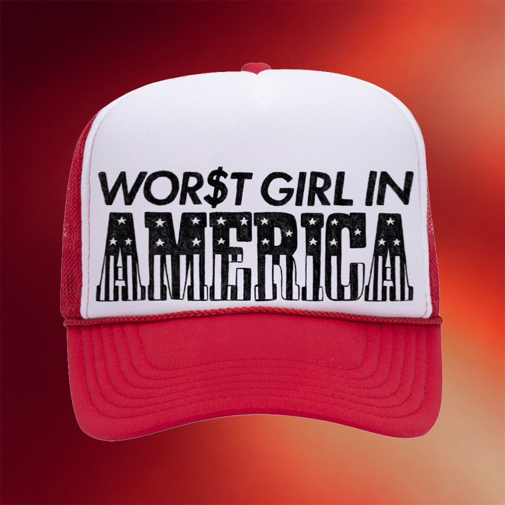 Slayyyter Merch 2026 Worst Girl In America Trucker Hat Cool Gifts For Music Lovers - Merchluma