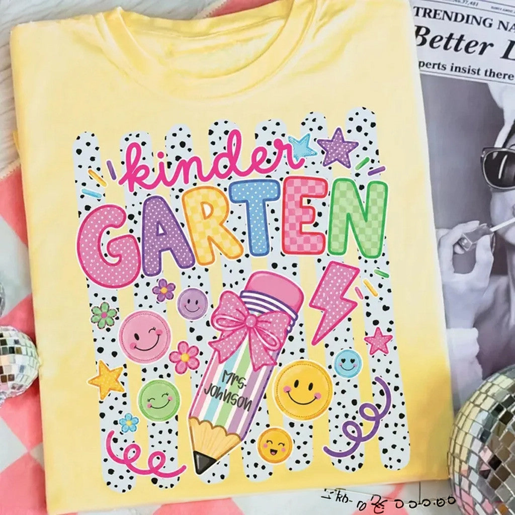 Personalized Kindergarten Teacher Shirt Striped Back To School Tee Good Gifts For Teachers - Merchluma