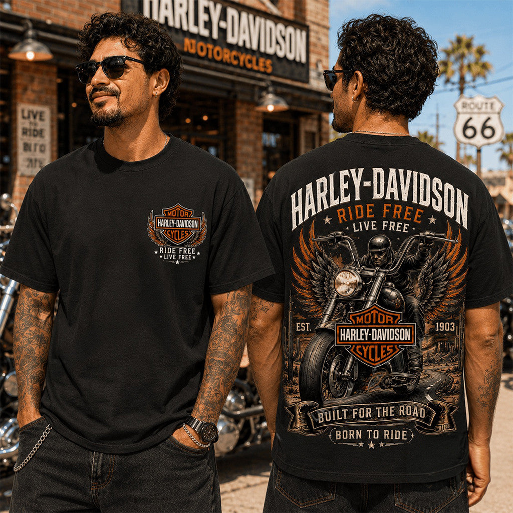 Harley-Davidson Ride Free Live Free Biker Graphic T-Shirt 2026 Best Gift For Motorcycles Lover - Merchluma