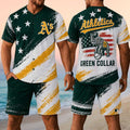 Athletics Merch 2026 Green Collar Jersey And Shorts Set Patriotic Clothing Football Fan Gift - Merchluma