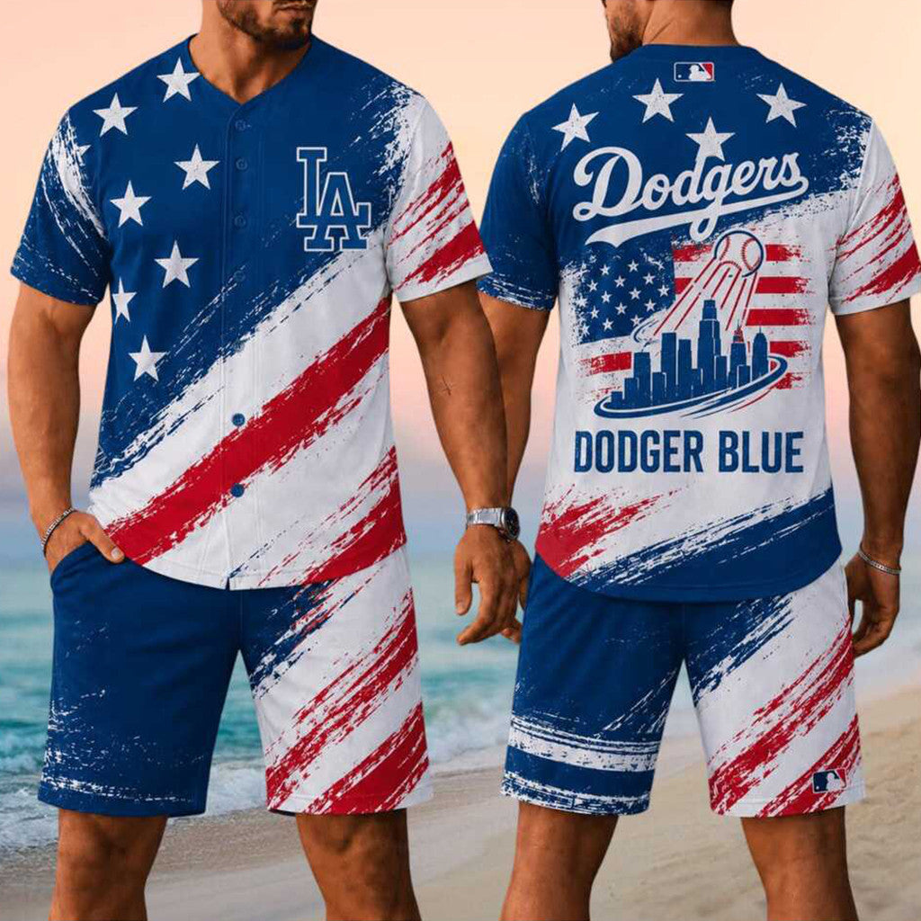 Los Angeles Dodgers Merch 2026 Dodger Blue Jersey And Shorts Set Gift Ideas For Husband - Merchluma