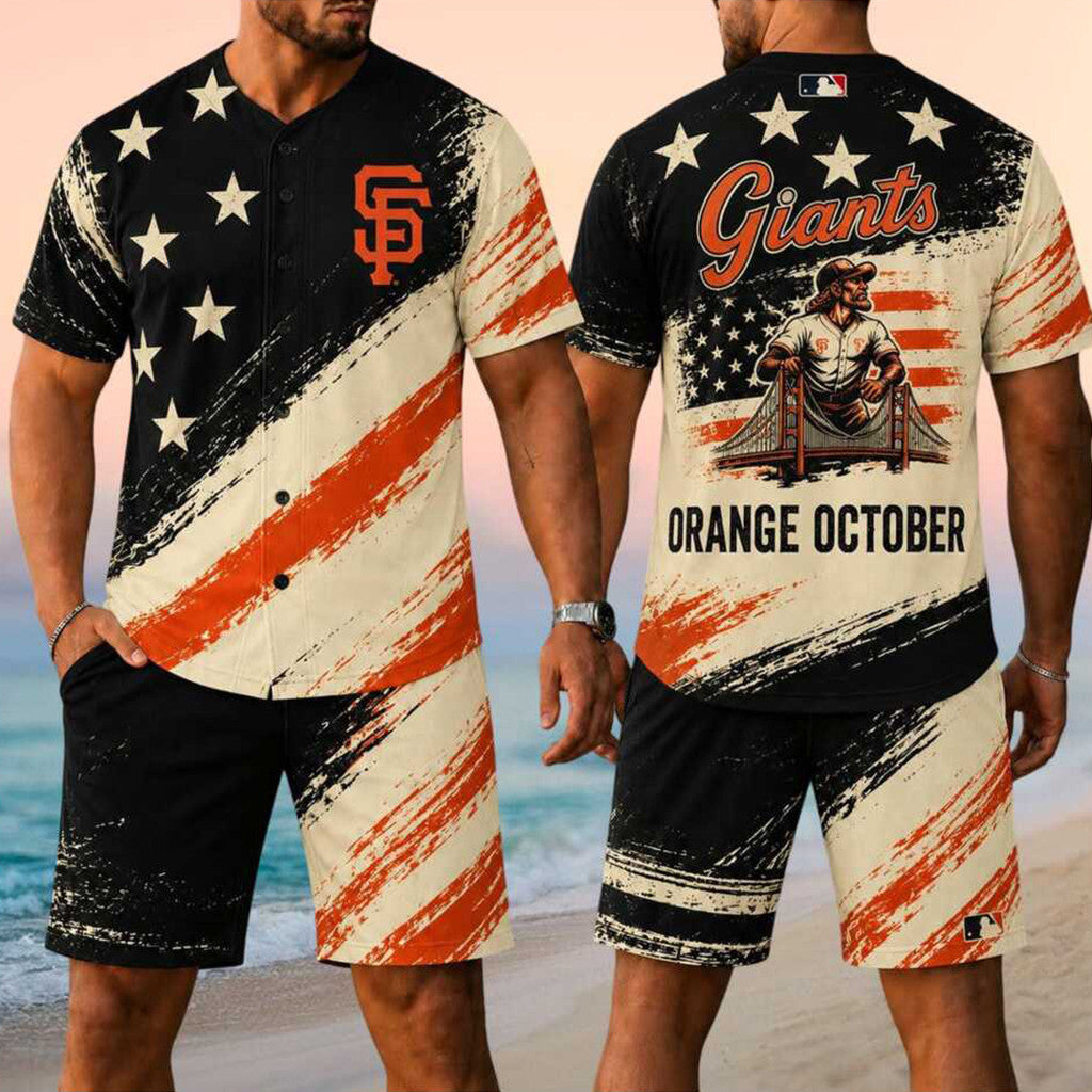San Francisco Giants Merch 2026 Orange October Jersey And Shorts Set Baseball Fan Gift For Him - Merchluma