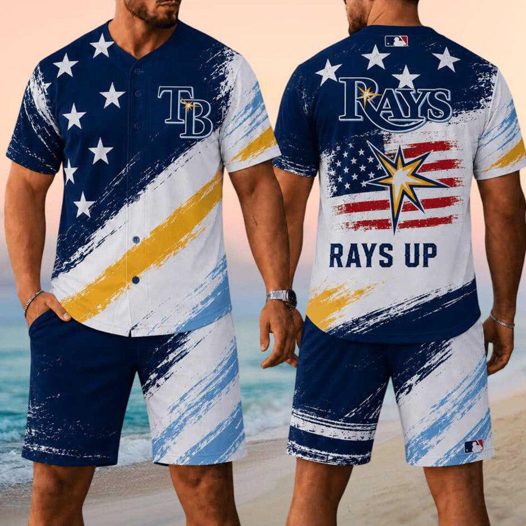 Tampa Bay Rays Merch 2026 Rays Up American Flag Jersey And Shorts Set Gift For Baseball Fans - Merchluma