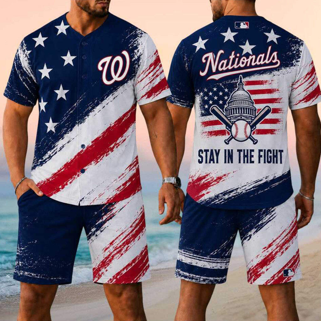 Washington Nationals Merch 2026 Stay In The Fight American Flag Jersey And Shorts Set Fan Gifts - Merchluma