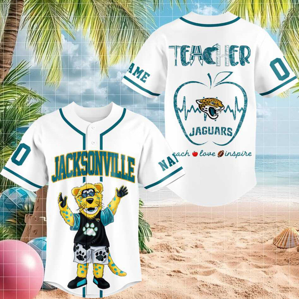 Personalized Jacksonville Jaguars Mascot Teacher Heartbeat Baseball Jersey 2026 Jaguars Merch - Merchluma