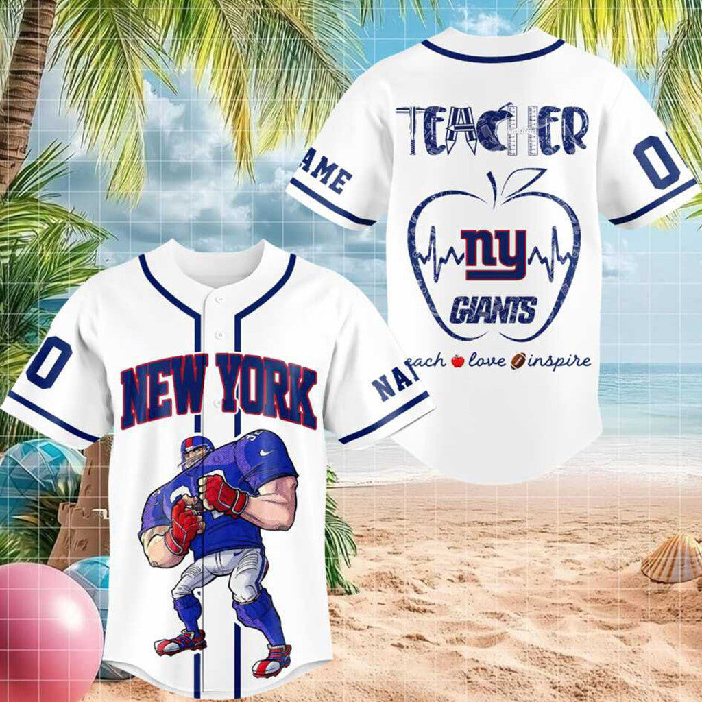 Personalized New York Giants Mascot Player Teacher Heartbeat Baseball Jersey Mascot Merch 2026 - Merchluma