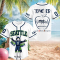 Personalized Seattle Football Hawk Mascot Teacher Apple Heartbeat Baseball Jersey Seahawks Merch - Merchluma