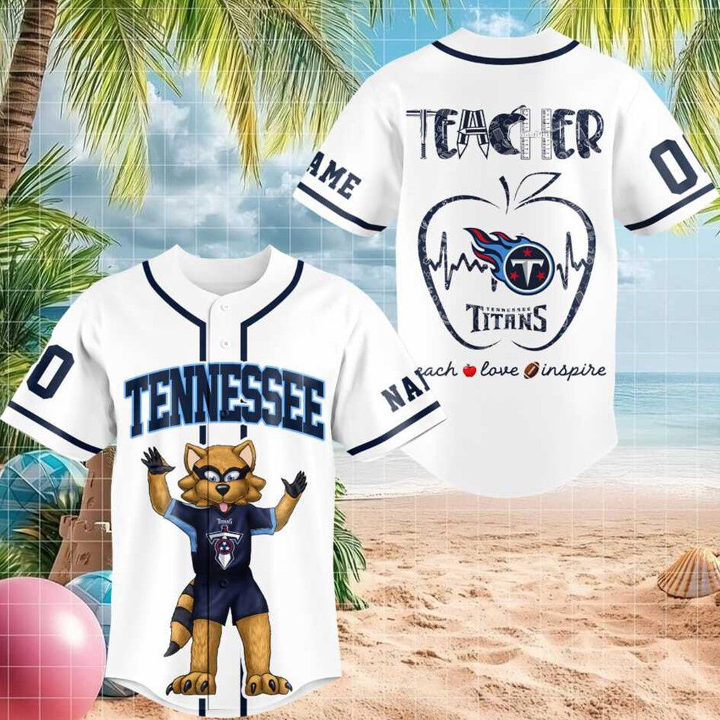 Personalized Tennessee Football Raccoon Mascot Teacher Apple Heartbeat Baseball Jersey Fan Merch - Merchluma