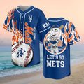 Personalized New York Mets Merch 2026 Let's Go Mets Flaming Baseball Jersey Present For Husband - Merchluma