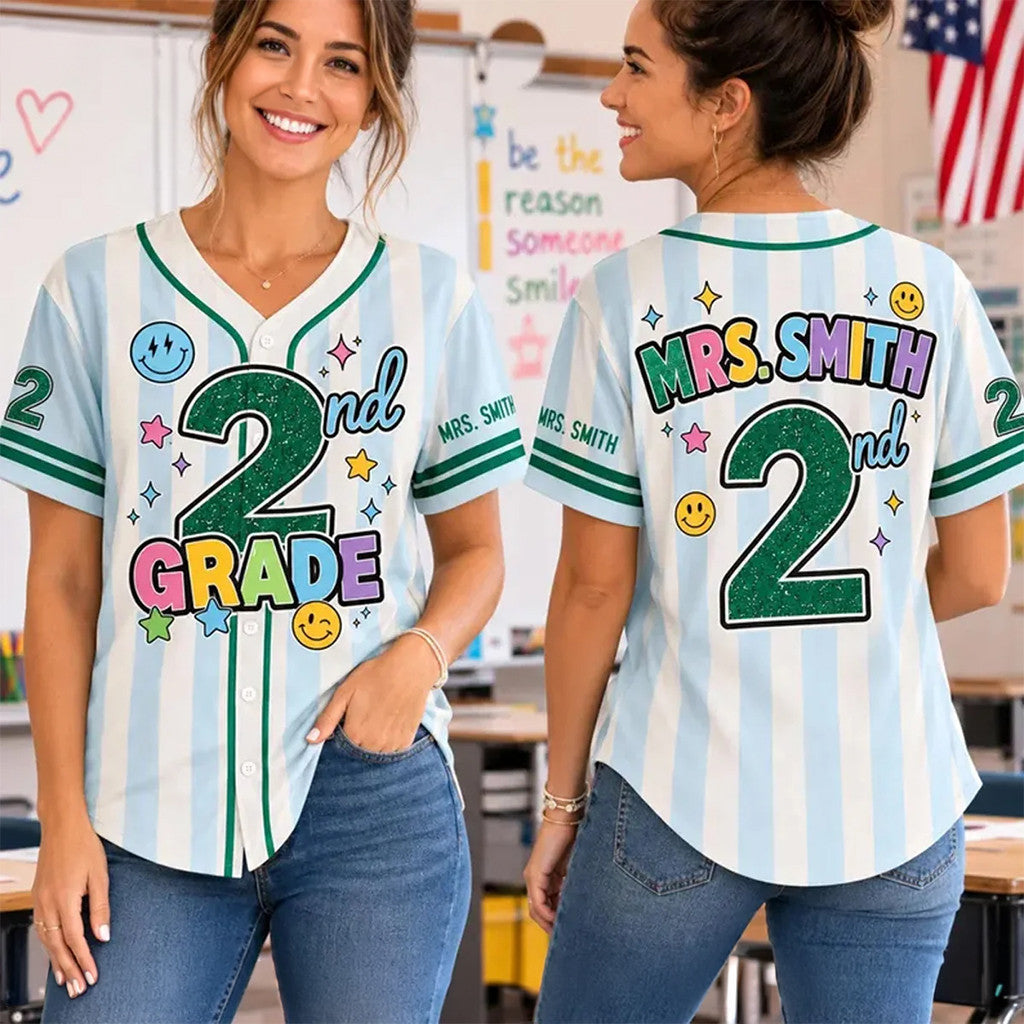 Personalized Grade Level Teacher Baseball Jersey Back To School Clothing Best Teacher Gifts - Merchluma