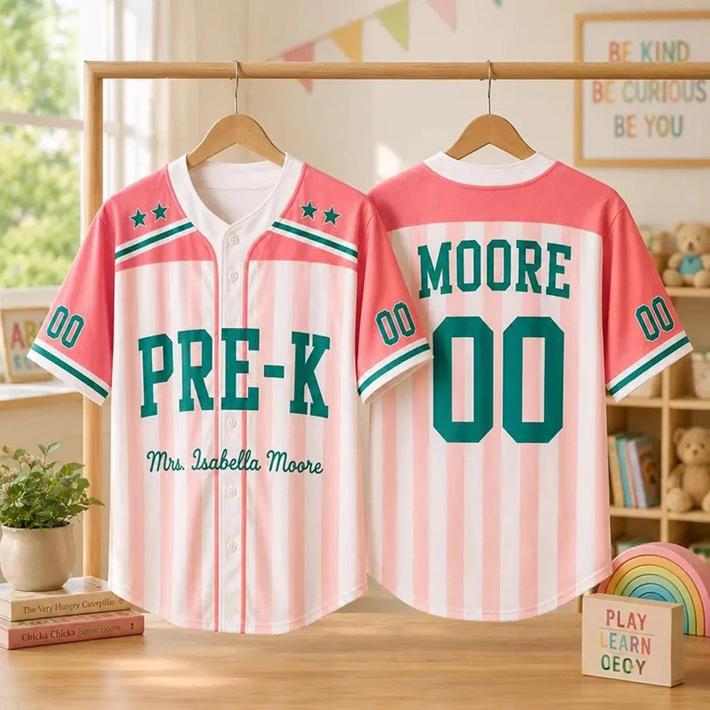 Personalized Pre-K Teacher Baseball Jersey Back To School Clothing Best Teacher Gift Ideas - Merchluma