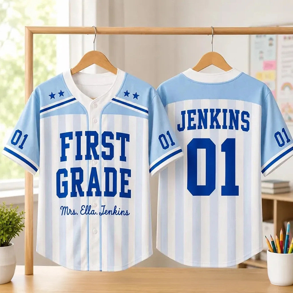 Personalized Teacher Baseball Jersey First Grade Teacher Shirt Back To School Gift Teachers - Merchluma