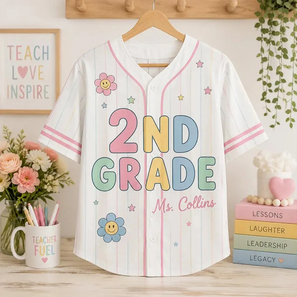 Personalized Teacher Jersey Shirt Striped Jersey Kindergarten Clothing Teacher Present Ideas - Merchluma