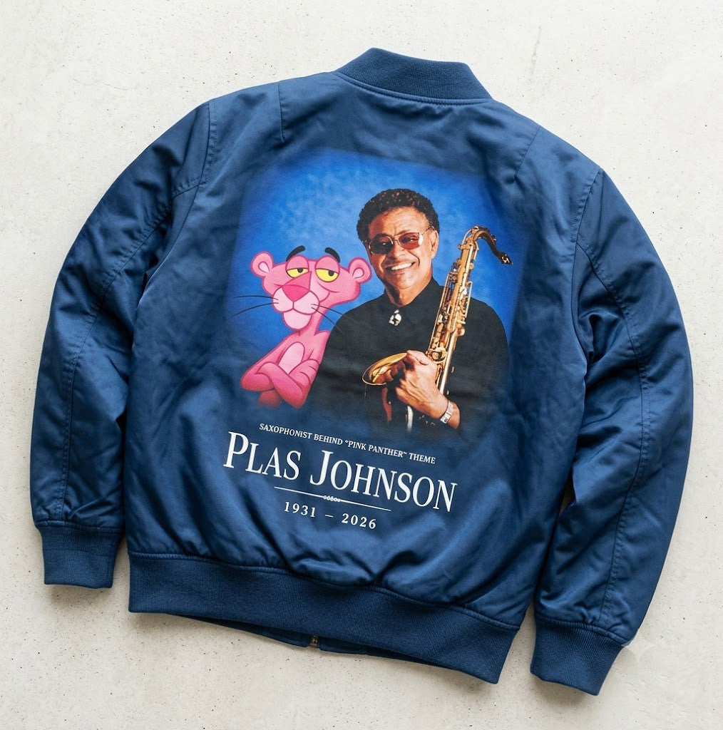 Plas Johnson Saxophonist Behind Pink Panther Theme Memorial 1931 2026 Bomber Jacket RIP Merch - Merchluma