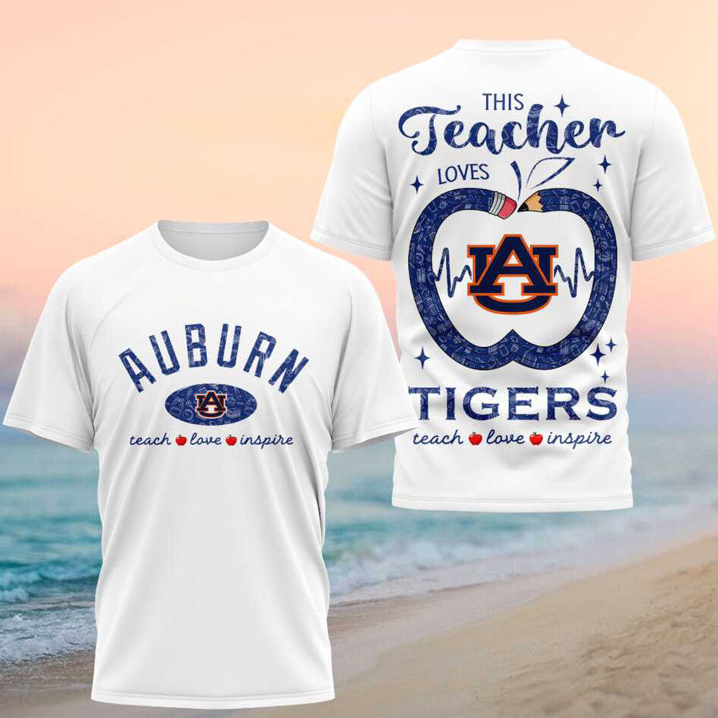 Auburn Tigers Teach Love Inspire 2026 Teacher Shirt Auburn Tigers Merch Present For Teacher - Merchluma
