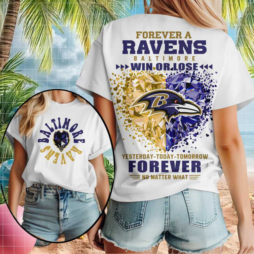 Baltimore Ravens Football Team Logo Heart Crystal Forever Shirt Ravens Merch Present For Fans - Merchluma