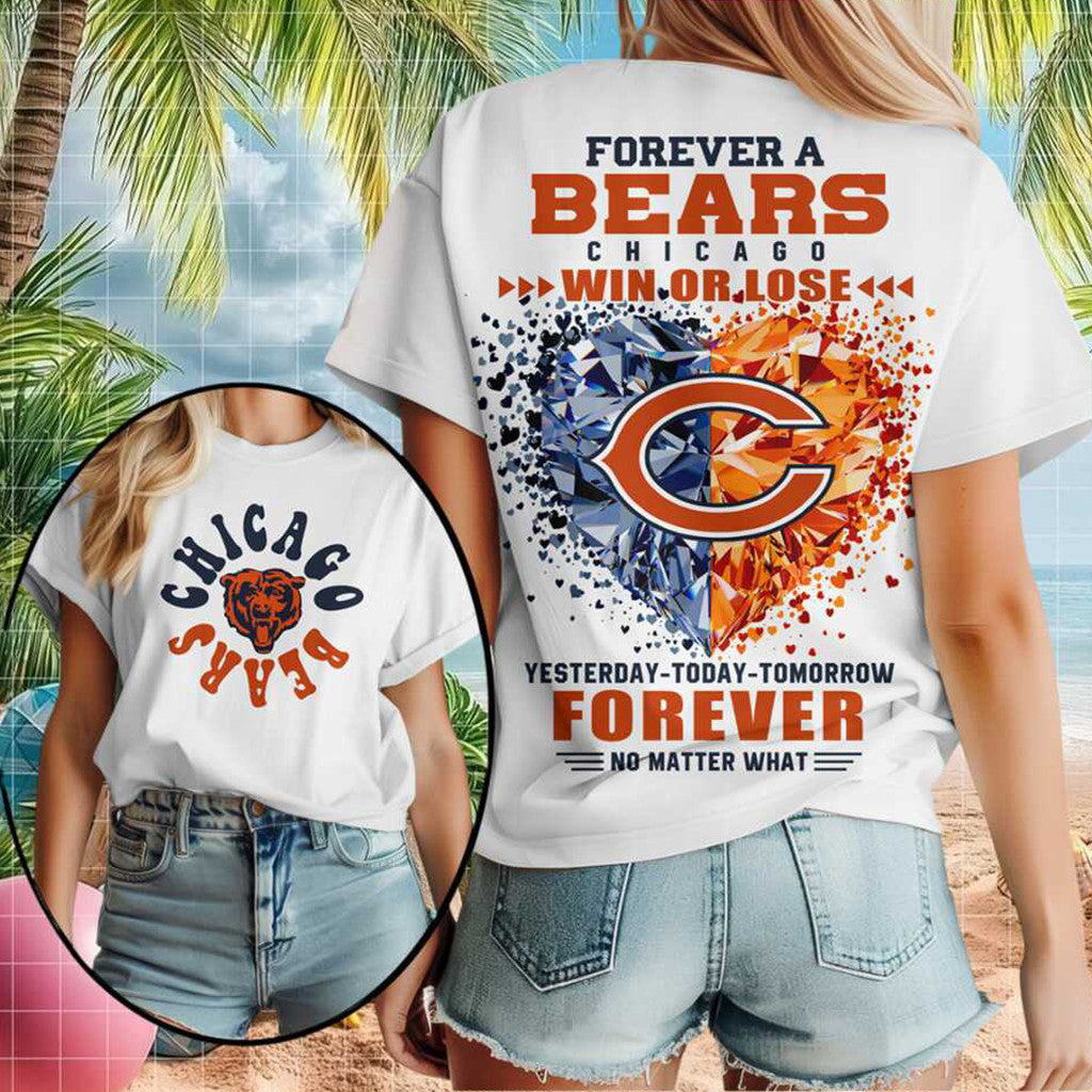 Chicago Bears Football Team Logo Heart Crystal Forever Shirt Chicago Bears Merch Fan Present - Merchluma