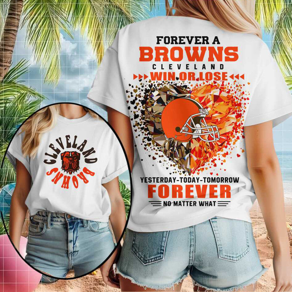 Cleveland Browns Football Team Logo Heart Crystal Forever Shirt Cleveland Browns Merch Fan Gift - Merchluma