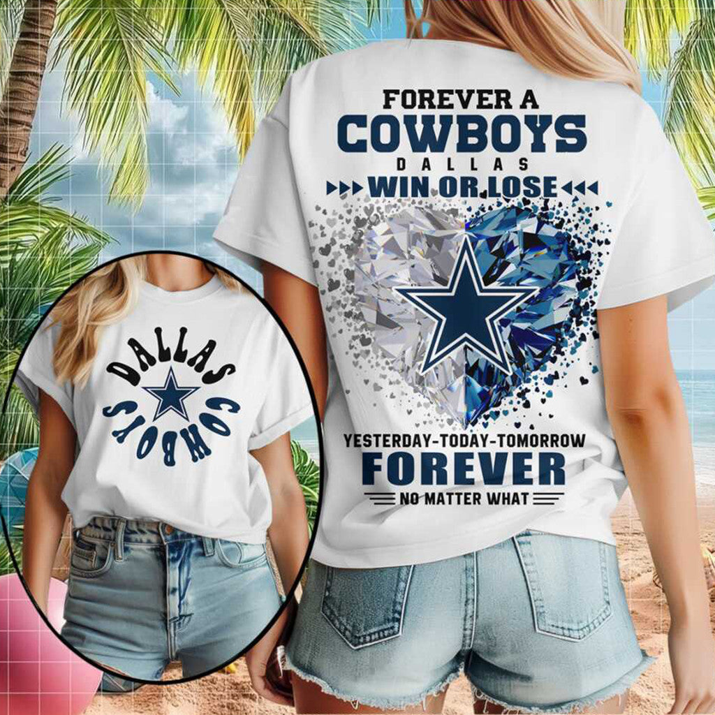 Dallas Cowboys Football Team Logo Heart Crystal Forever Shirt Dallas Cowboys Merch Fan Gifts - Merchluma