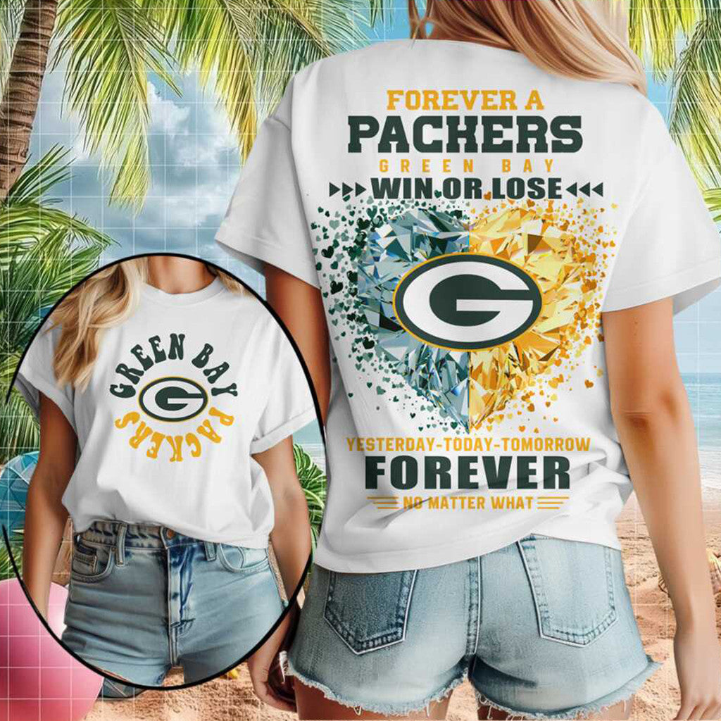 Green Bay Packers Diamond Heart Win Or Lose Football T-Shirt 2026 Packers Merch Fan Gifts - Merchluma
