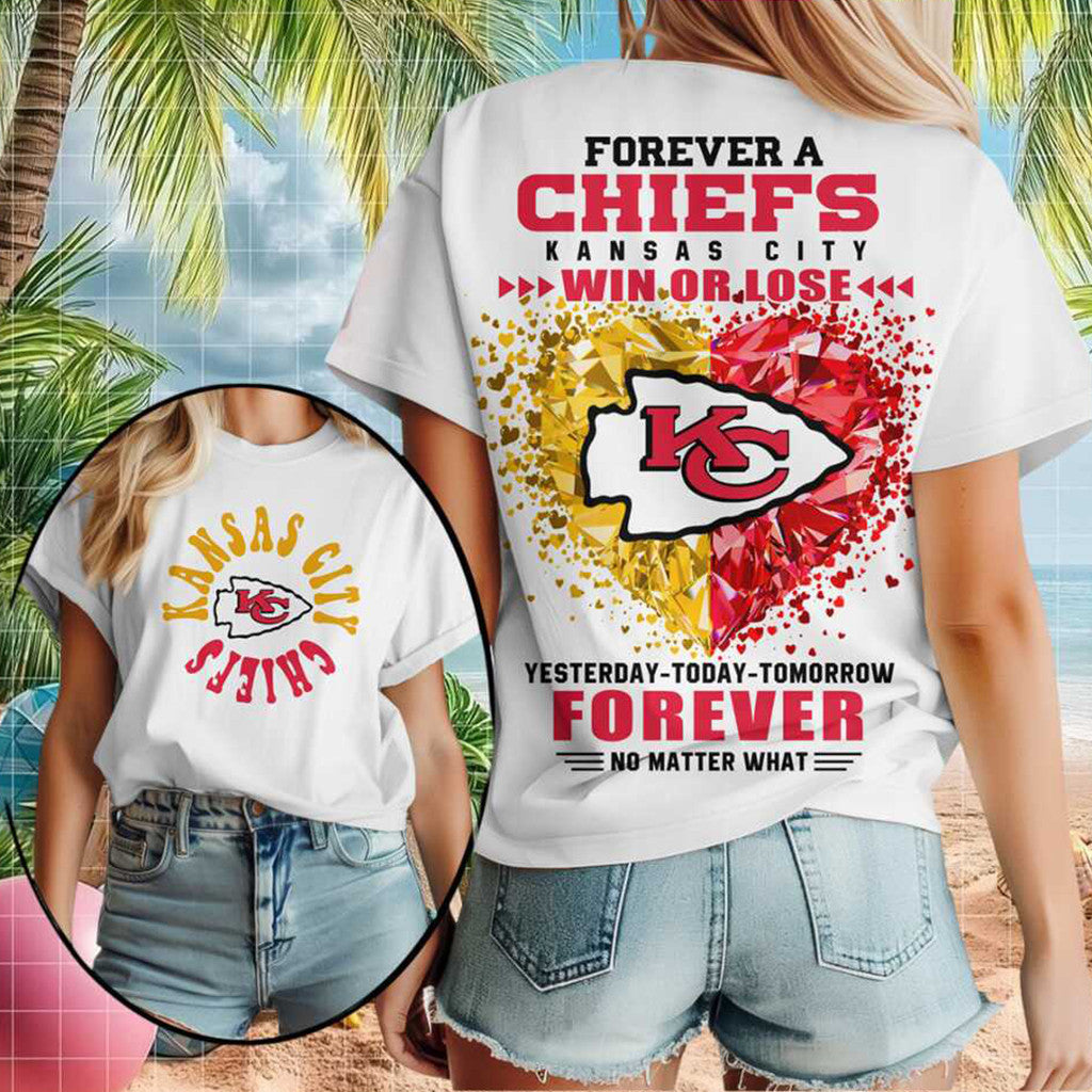 Kansas City Chiefs Diamond Heart Win Or Lose T-Shirt KC Chiefs Merch 2026 Gift For Football Fan - Merchluma