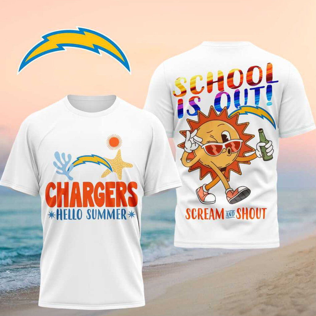Los Angeles Chargers Hello Summer School Is Out 2026 Shirt LA Chargers Merch Gift For Fans - Merchluma