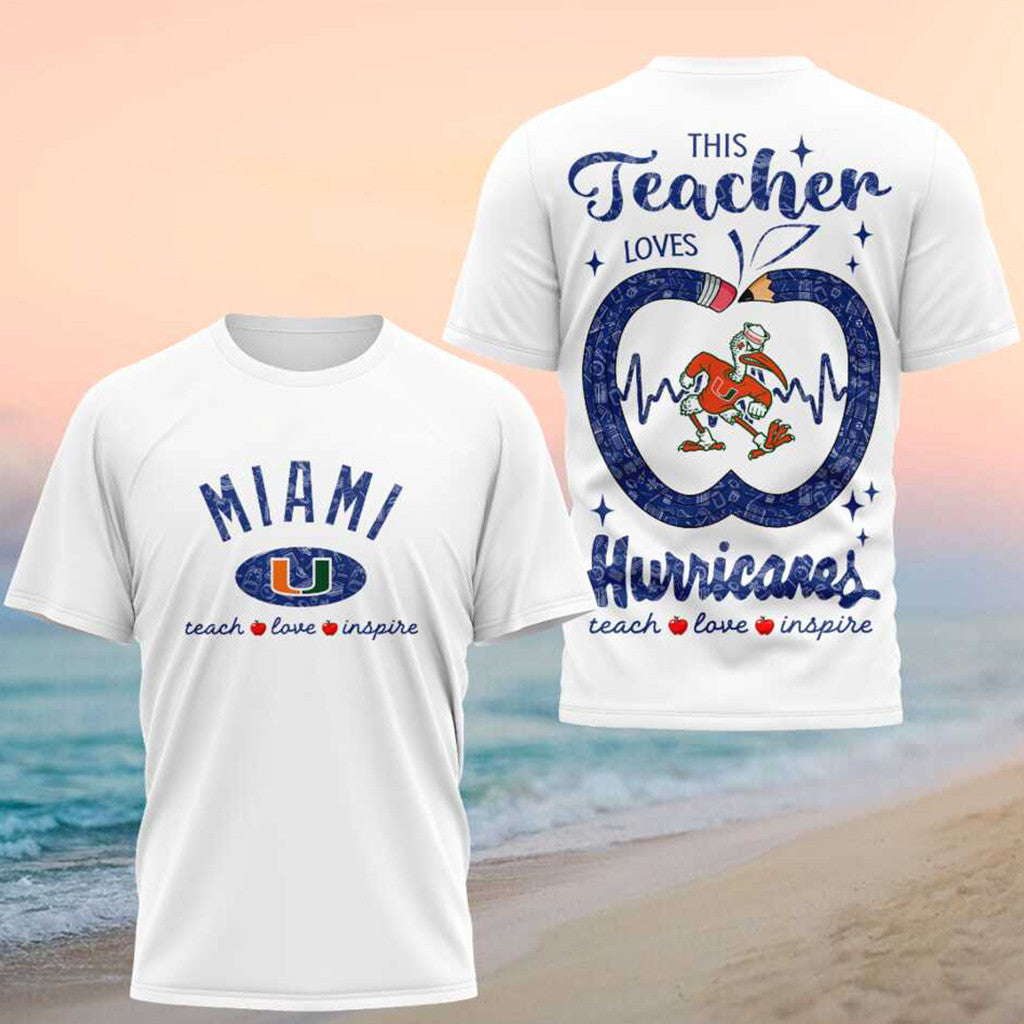Miami Hurricanes Teach Love Inspire Teacher Appreciation 2026 Shirt Miami Hurricanes Merch - Merchluma