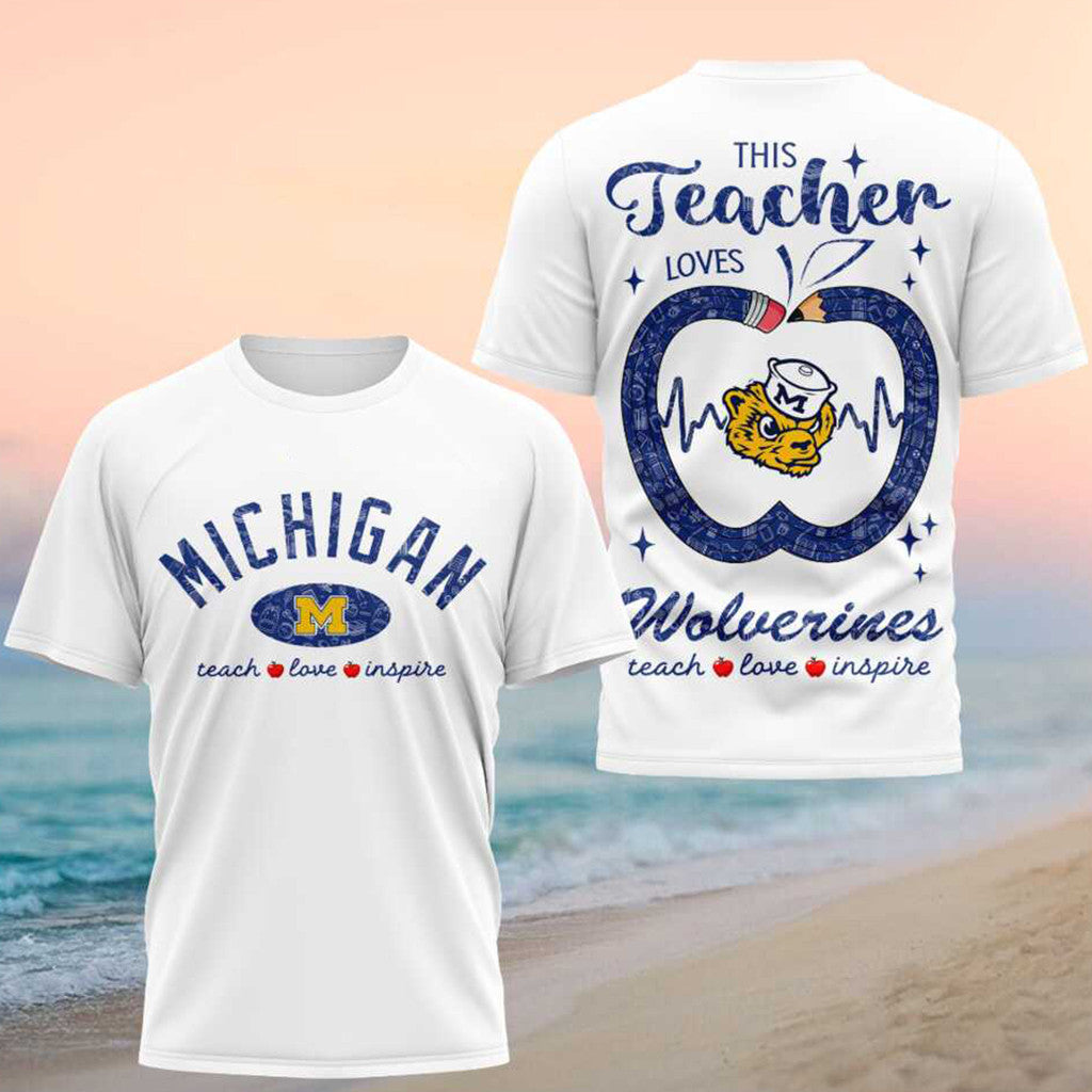 Michigan Wolverines Teach Love Inspire 2026 Teacher Shirt Wolverines Merch Gift For Teacher - Merchluma