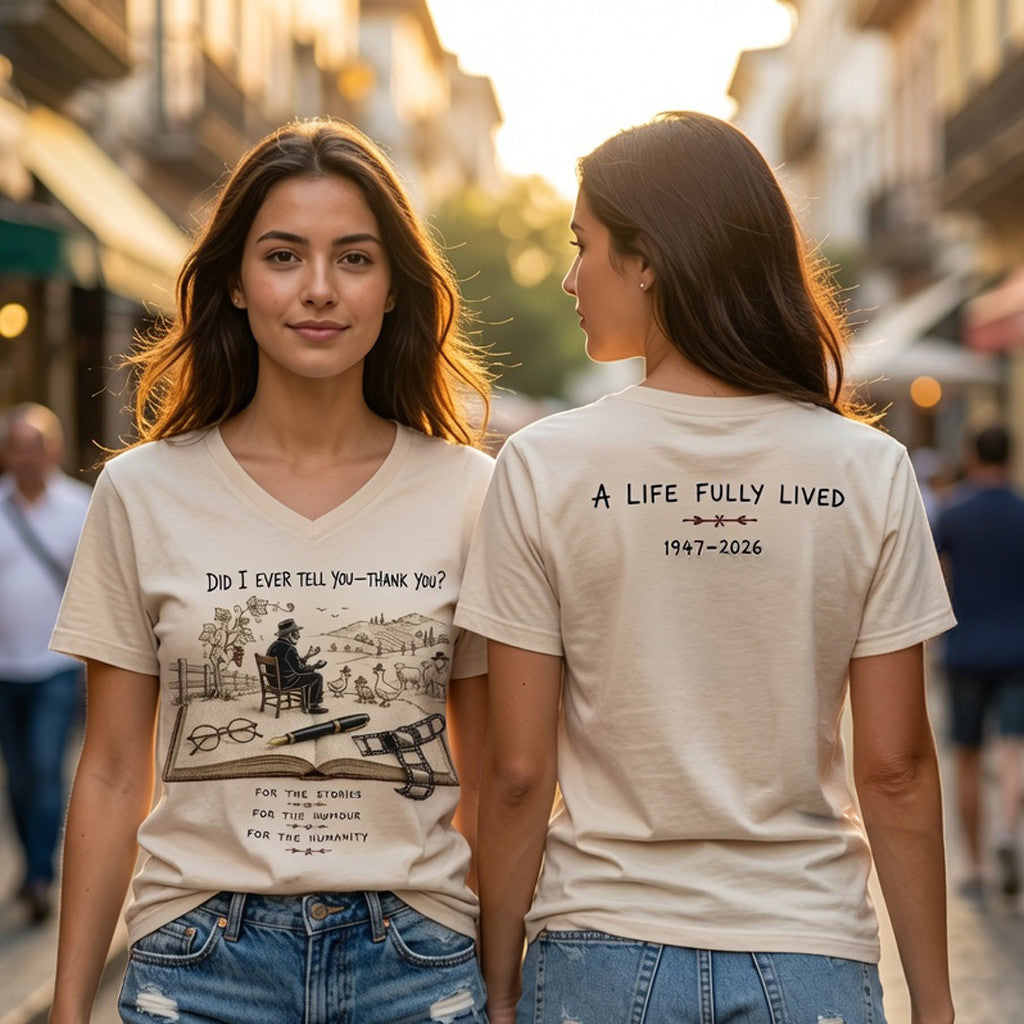 A Life Fully Lived Did I Ever Tell You Thank You V-Neck Shirt Sam Neill Merch Gift For Her - Merchluma