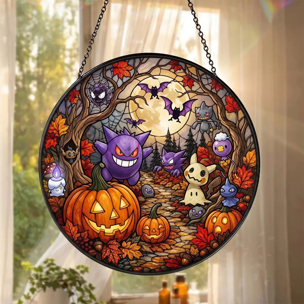 Halloween Cute Monster Stained Glass Suncatcher Halloween Lover Merch Funny Gifts For Fans - Merchluma