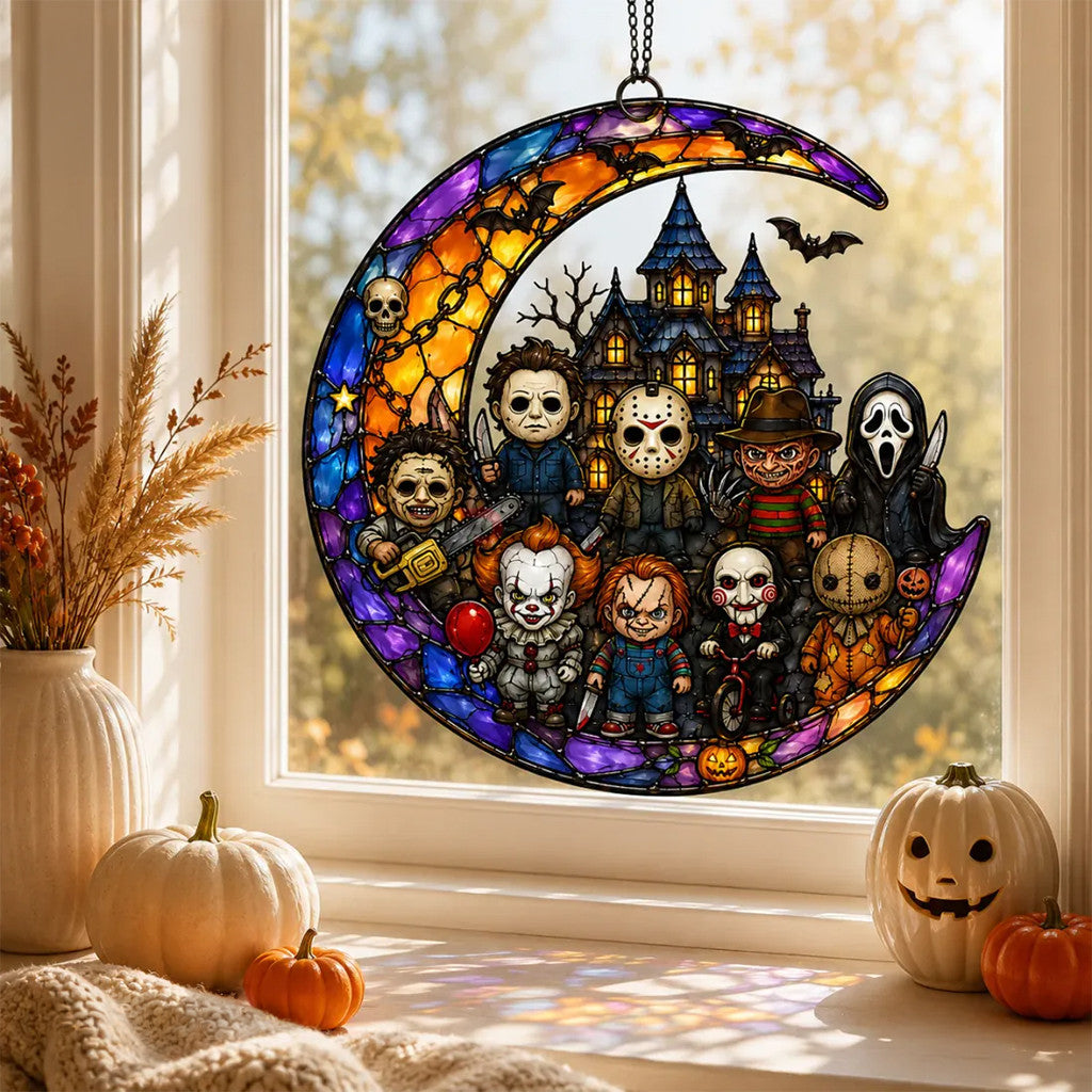 Horror Movie Killers Stained Glass Halloween Suncatcher Halloween Lover Merch Present - Merchluma