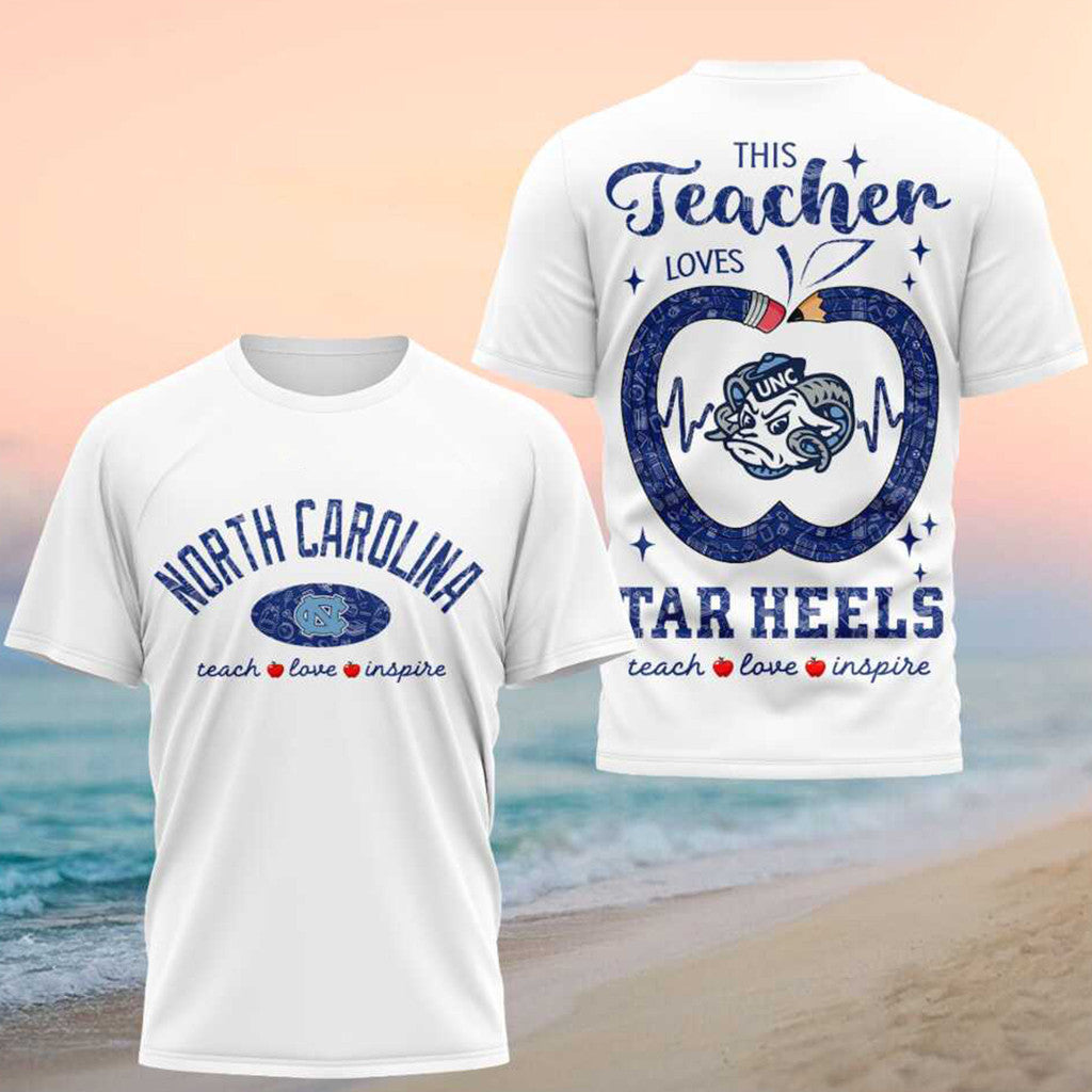 North Carolina Tar Heels Teach Love Inspire Tour 2026 Shirt Tar Heels Merch Teachers Gifts - Merchluma