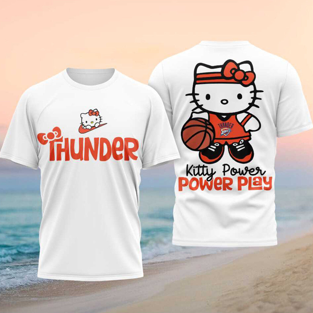 Oklahoma City Thunder Hello Kitty Power Play Basketball 2026 Shirt Thunder Merch Cute Gifts - Merchluma