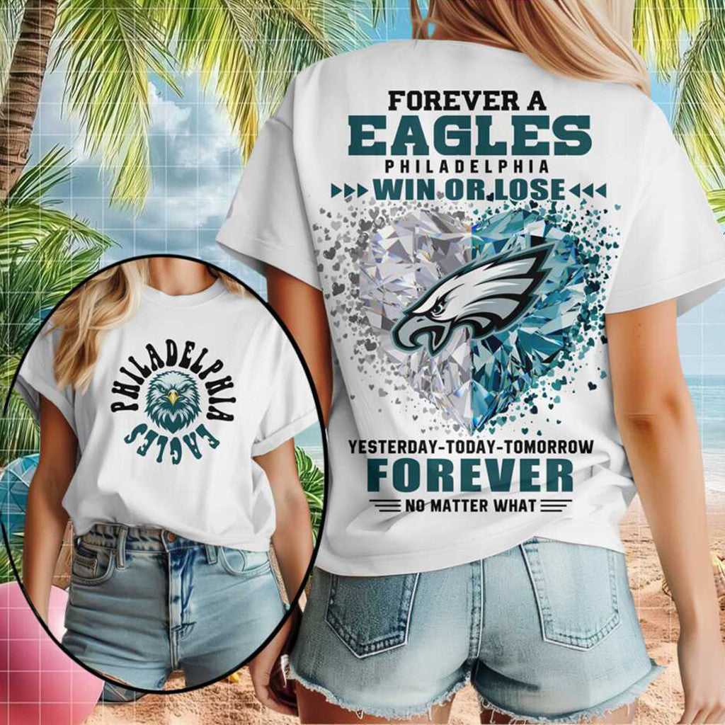 Philadelphia Eagles Diamond Heart Win Or Lose T-Shirt Philly Eagles Merch Football Lover Gifts - Merchluma