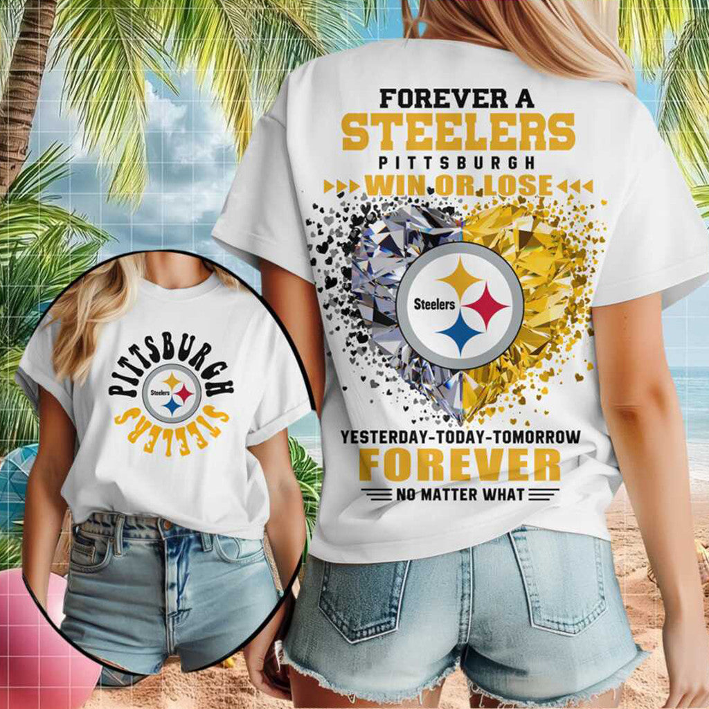 Pittsburgh Steelers Diamond Heart Win Or Lose T-Shirt Steelers Merch Gift For Football Fans - Merchluma