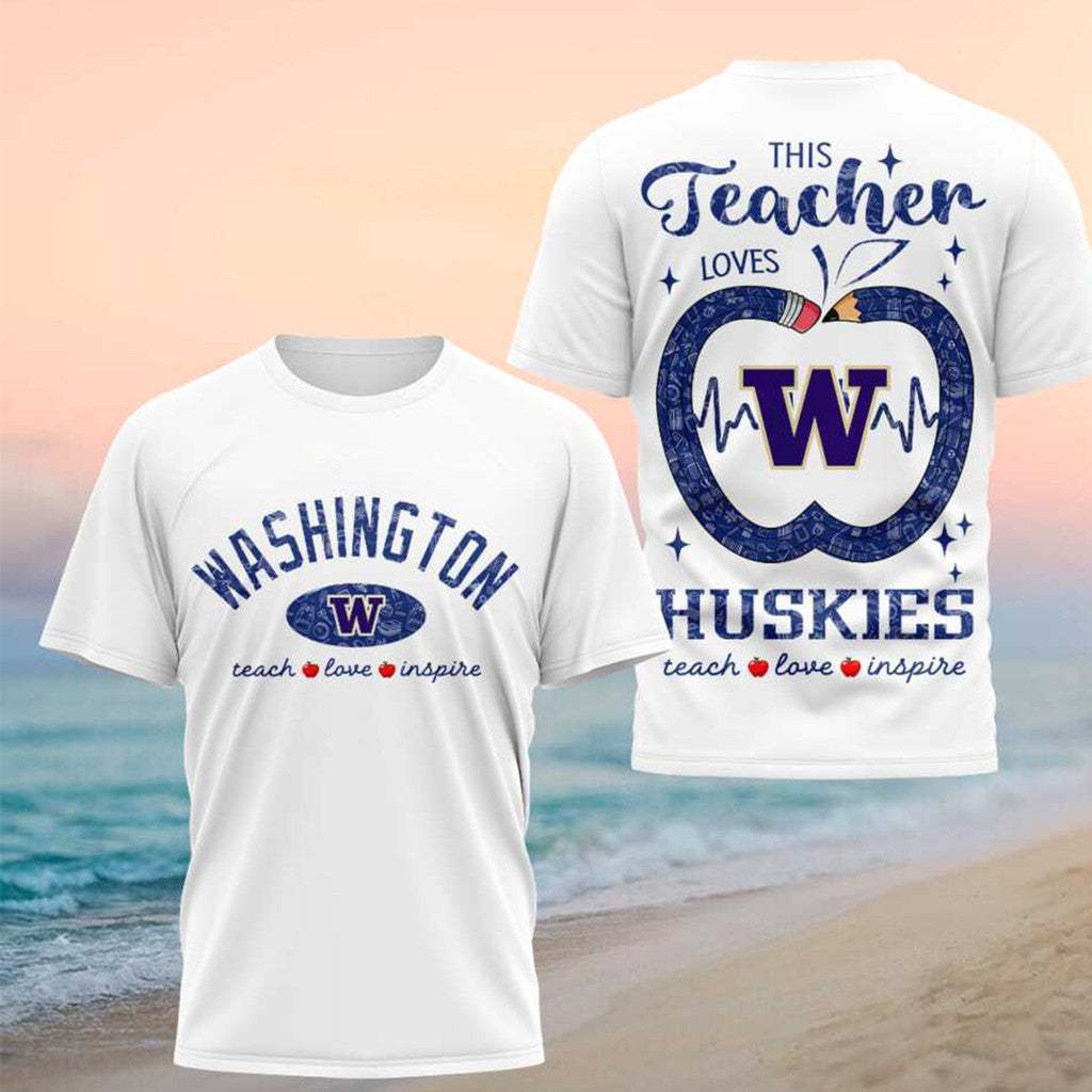 Washington Huskies Teach Love Inspire 2026 Shirt Washington Huskies Merch Teacher Gifts Ideas - Merchluma