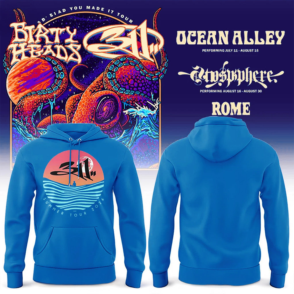 Dirty Heads x 311 Band Merch So Glad You Made It Tour 2026 Three Eleven Hoodie Blue - Merchluma