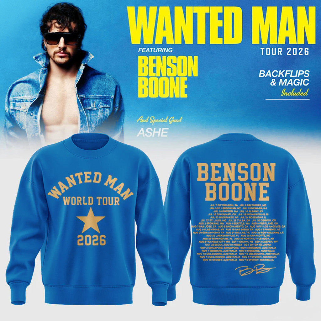 Benson Boone Merch Wanted Man World Tour 2026 Sweatshirt Present Ideas For Him - Merchluma