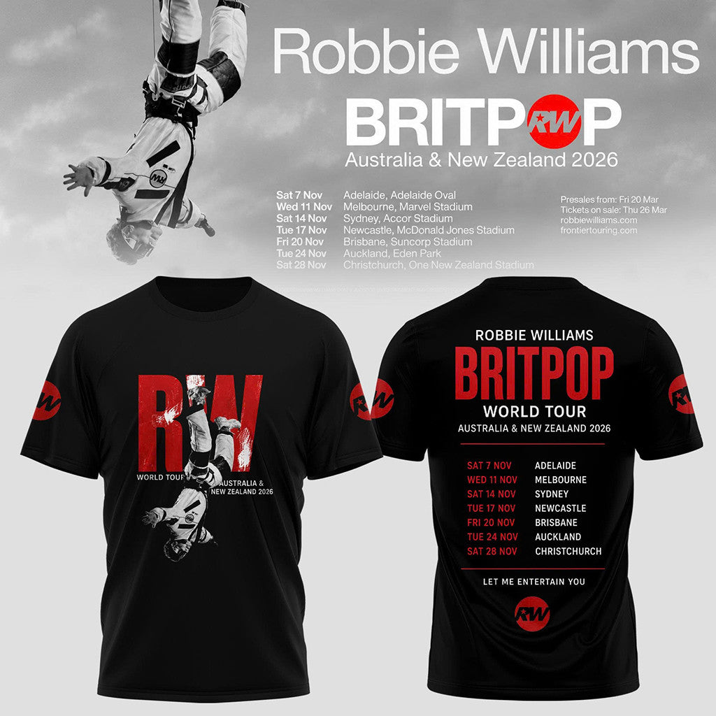 Robbie Williams Merch 2026 Britpop World Tour 2026 T-Shirt Black Gifts For Music Lovers - Merchluma